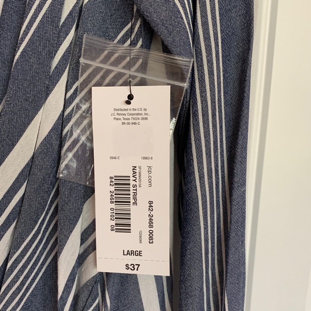 a.n.a Navy and White Striped Drape Blouse - Picture 4 of 4